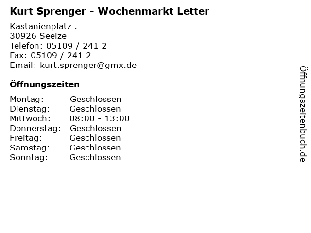 Kurt Sprenger - Wochenmarkt Letter in Seelze: Adresse und Öffnungszeiten