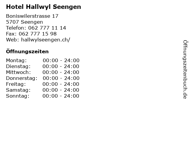 Hotel Hallwyl Seengen in Seengen: Adresse und Öffnungszeiten