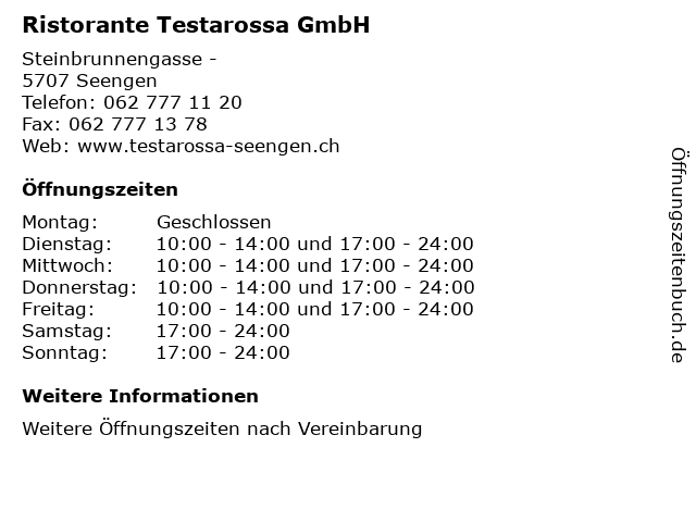 Ristorante Testarossa GmbH in Seengen: Adresse und Öffnungszeiten