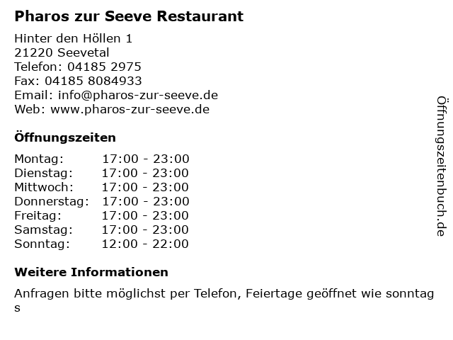 Pharos zur Seeve Restaurant in Seevetal: Adresse und Öffnungszeiten
