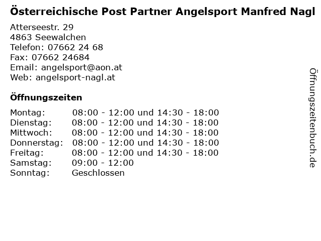 Österreichische Post Partner Angelsport Manfred Nagl in Seewalchen: Adresse und Öffnungszeiten