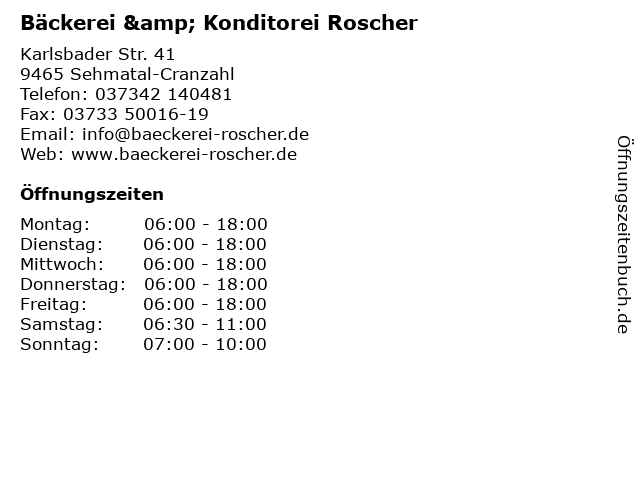 Bäckerei & Konditorei Roscher in Sehmatal-Cranzahl: Adresse und Öffnungszeiten