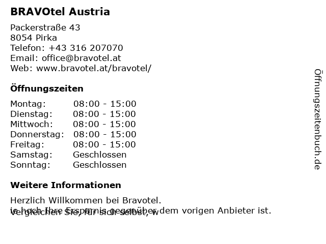 BRAVOtel Austria in Seiersberg-Pirka: Adresse und Öffnungszeiten