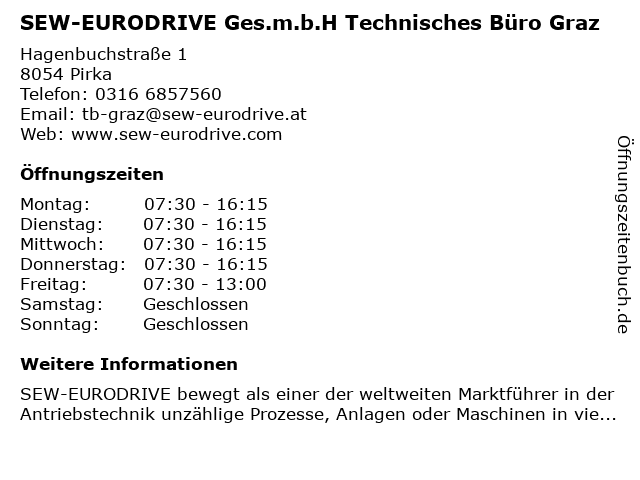 SEW-EURODRIVE Ges.m.b.H Technisches Büro Graz in Seiersberg-Pirka: Adresse und Öffnungszeiten