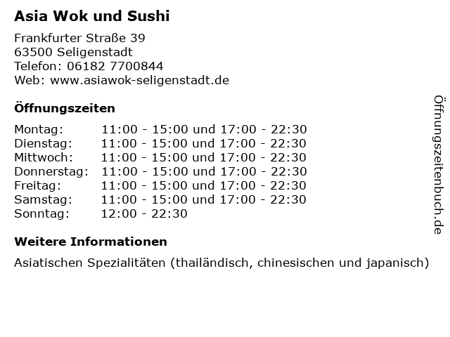 Asia Wok und Sushi in Seligenstadt: Adresse und Öffnungszeiten