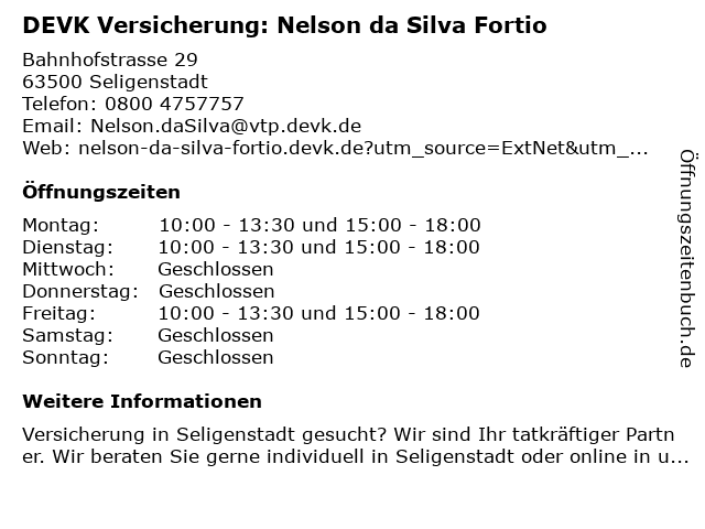 DEVK Versicherung: Nelson da Silva Fortio in Seligenstadt: Adresse und Öffnungszeiten