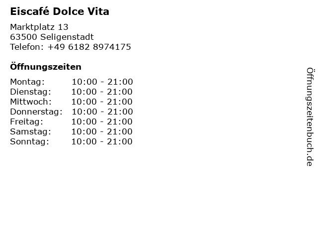 Eiscafé Dolce Vita in Seligenstadt: Adresse und Öffnungszeiten