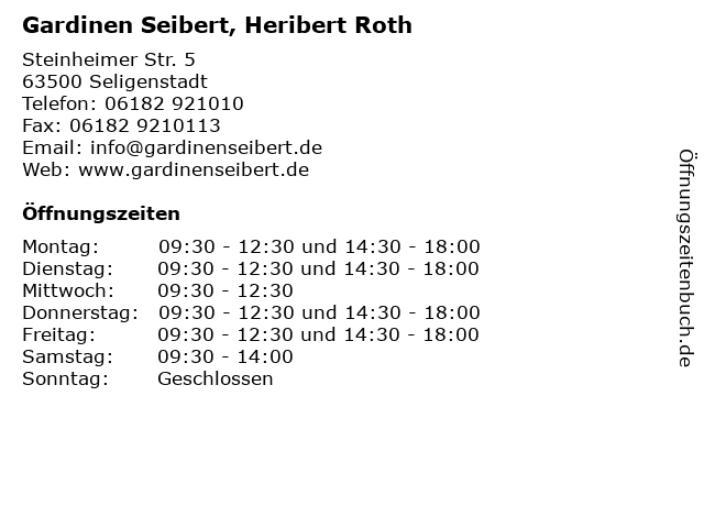 Gardinen Seibert, Heribert Roth in Seligenstadt: Adresse und Öffnungszeiten