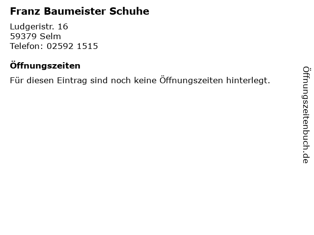 Franz Baumeister Schuhe in Selm: Adresse und Öffnungszeiten