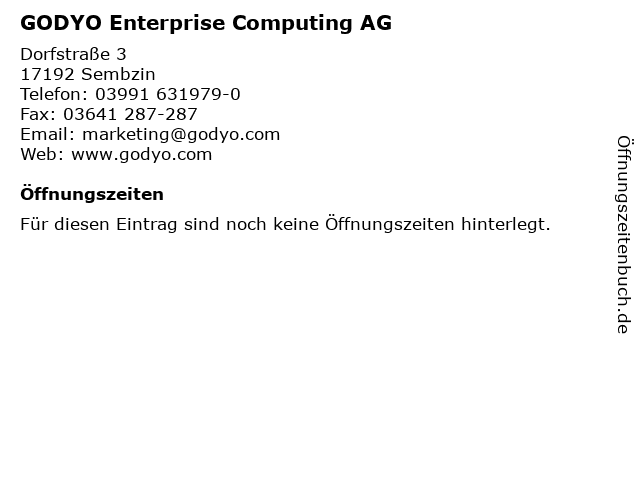 GODYO Enterprise Computing AG in Sembzin: Adresse und Öffnungszeiten