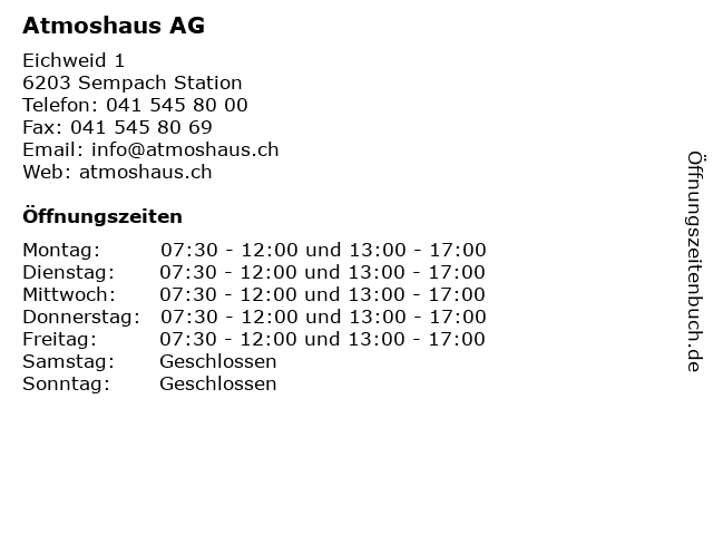 Atmoshaus AG in Sempach Station: Adresse und Öffnungszeiten