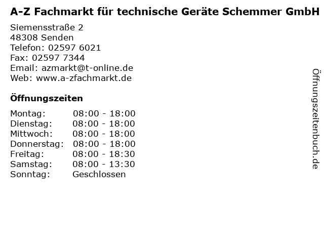 A-Z Fachmarkt für technische Geräte Schemmer GmbH in Senden: Adresse und Öffnungszeiten