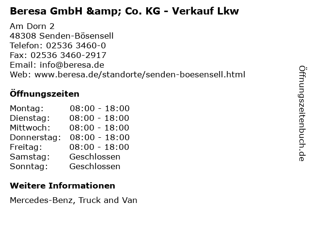 Beresa GmbH & Co. KG - Verkauf Lkw in Senden-Bösensell: Adresse und Öffnungszeiten