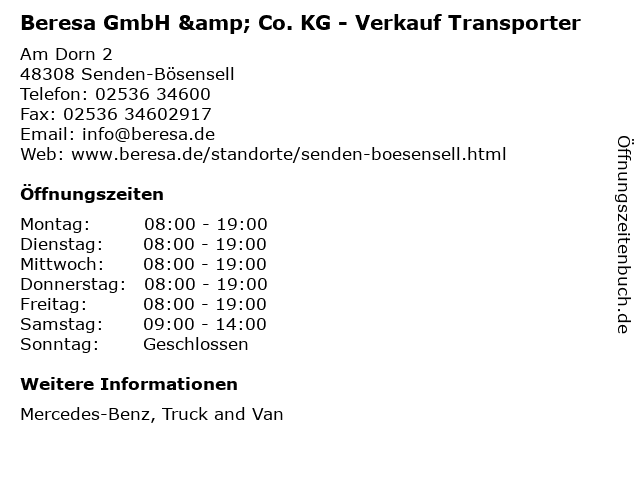 Beresa GmbH & Co. KG - Verkauf Transporter in Senden-Bösensell: Adresse und Öffnungszeiten