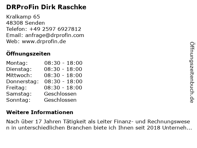 DRProFin Dirk Raschke in Senden: Adresse und Öffnungszeiten