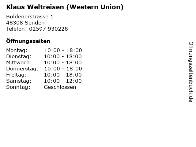 Klaus Weltreisen (Western Union) in Senden: Adresse und Öffnungszeiten