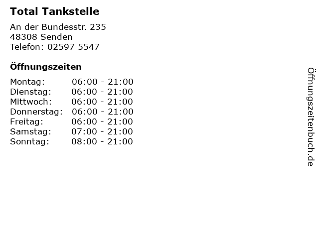 Total Tankstelle in Senden: Adresse und Öffnungszeiten