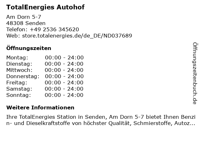 TotalEnergies Autohof in Senden: Adresse und Öffnungszeiten