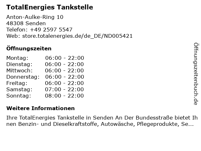 TotalEnergies Tankstelle in Senden: Adresse und Öffnungszeiten