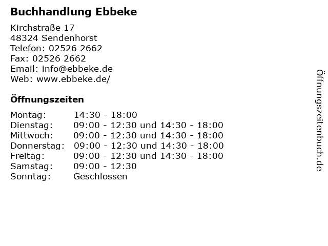 Buchhandlung Ebbeke in Sendenhorst: Adresse und Öffnungszeiten