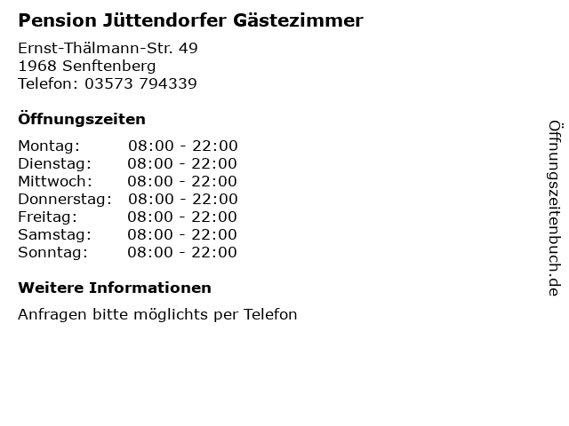 Pension Jüttendorfer Gästezimmer in Senftenberg: Adresse und Öffnungszeiten