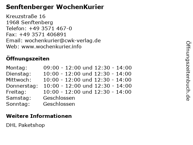 Senftenberger WochenKurier in Senftenberg: Adresse und Öffnungszeiten