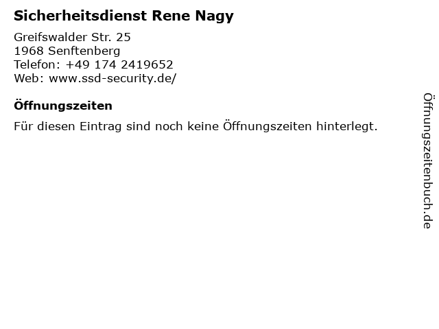 Sicherheitsdienst Rene Nagy in Senftenberg: Adresse und Öffnungszeiten