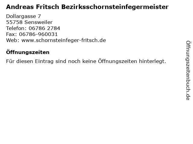 Andreas Fritsch Bezirksschornsteinfegermeister in Sensweiler: Adresse und Öffnungszeiten