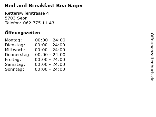 Bed and Breakfast Bea Sager in Seon: Adresse und Öffnungszeiten