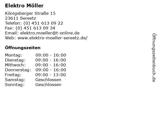 Elektro Möller in Sereetz: Adresse und Öffnungszeiten