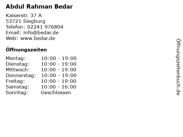 Abdul Rahman Bedar in Siegburg: Adresse und Öffnungszeiten
