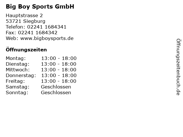 Big Boy Sports GmbH in Siegburg: Adresse und Öffnungszeiten