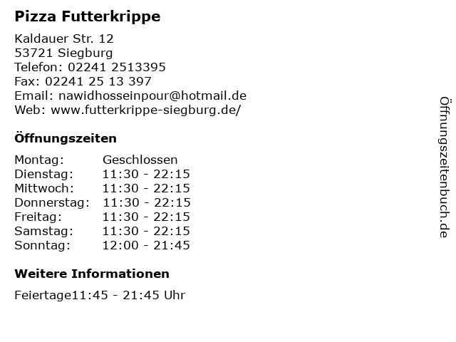 Pizza Futterkrippe in Siegburg: Adresse und Öffnungszeiten