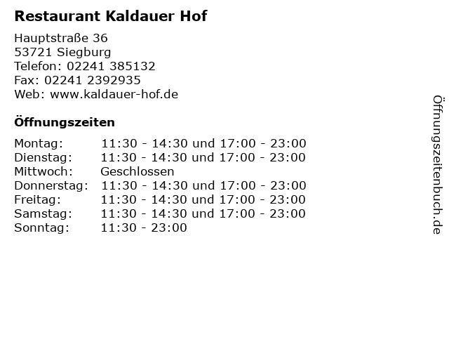 Restaurant Kaldauer Hof in Siegburg: Adresse und Öffnungszeiten