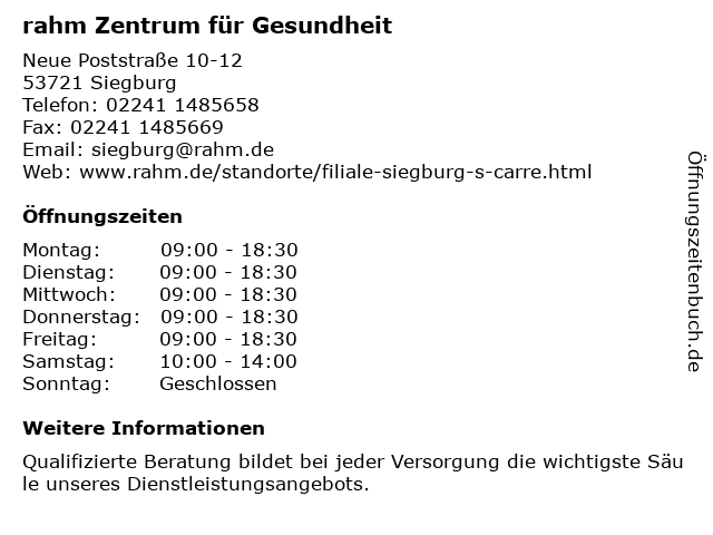 rahm Zentrum für Gesundheit in Siegburg: Adresse und Öffnungszeiten