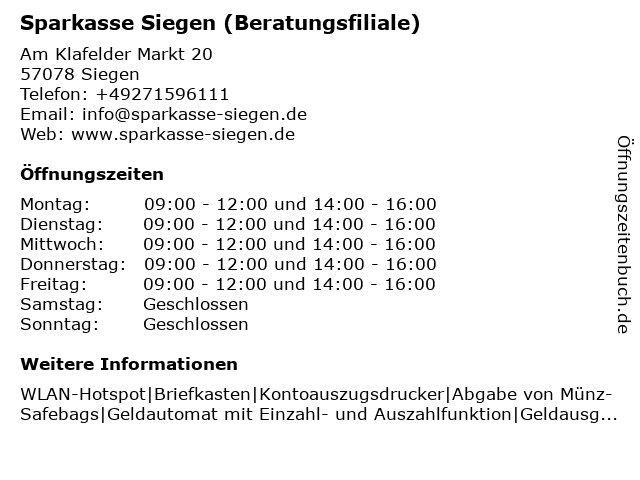 Á Offnungszeiten Sparkasse Siegen Beratungsfiliale Geisweid Am Klafelder Markt 20 In Siegen