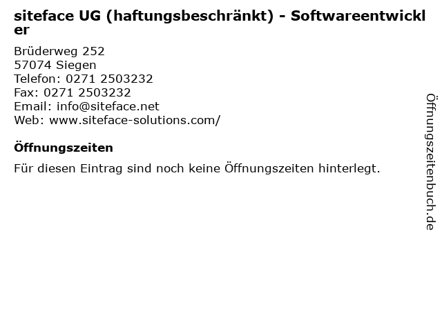 siteface UG (haftungsbeschränkt) - Softwareentwickler in Siegen: Adresse und Öffnungszeiten