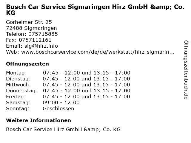 Bosch Car Service Sigmaringen Hirz GmbH & Co. KG in Sigmaringen: Adresse und Öffnungszeiten