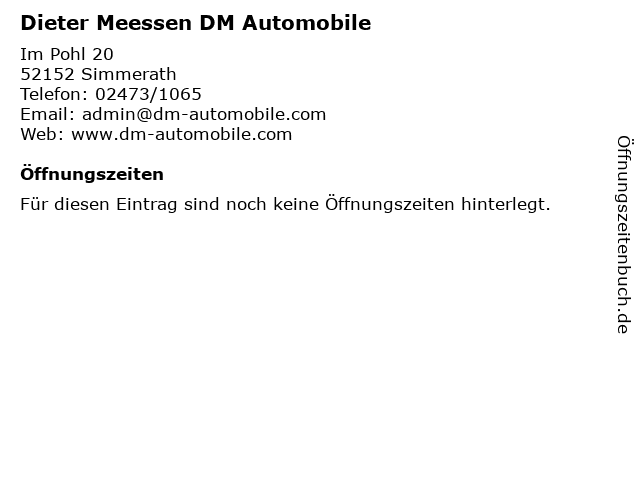 Dieter Meessen DM Automobile in Simmerath: Adresse und Öffnungszeiten