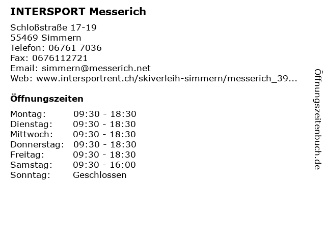 INTERSPORT Messerich in Simmern: Adresse und Öffnungszeiten