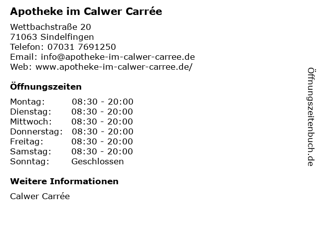 Apotheke im Calwer Carrée in Sindelfingen: Adresse und Öffnungszeiten