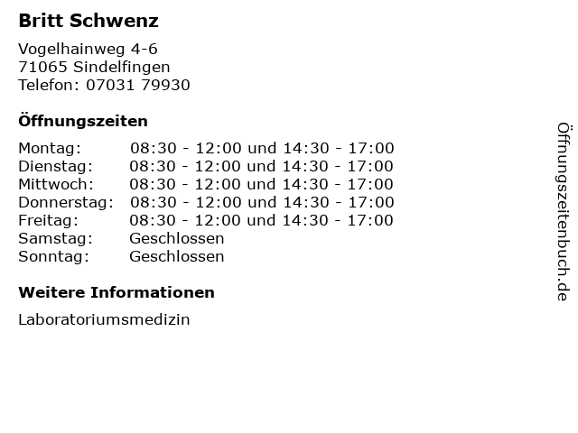 Britt Schwenz in Sindelfingen: Adresse und Öffnungszeiten