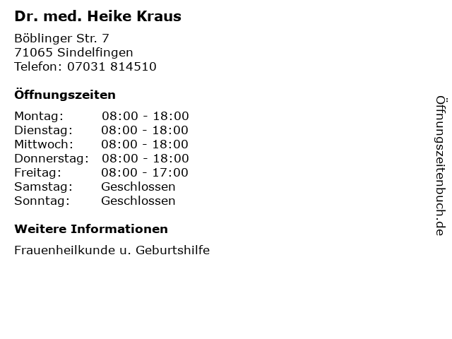 Dr. med. Heike Kraus in Sindelfingen: Adresse und Öffnungszeiten