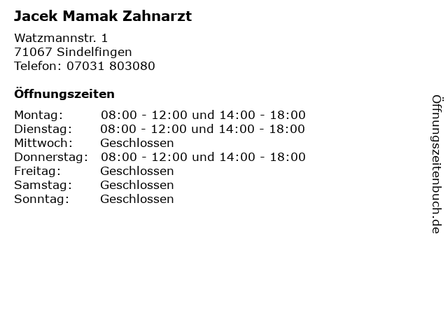 Jacek Mamak Zahnarzt in Sindelfingen: Adresse und Öffnungszeiten