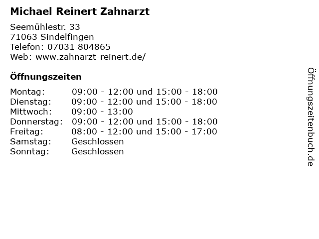 Michael Reinert Zahnarzt in Sindelfingen: Adresse und Öffnungszeiten