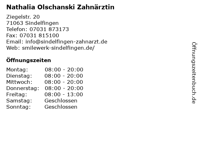 Nathalia Olschanski Zahnärztin in Sindelfingen: Adresse und Öffnungszeiten
