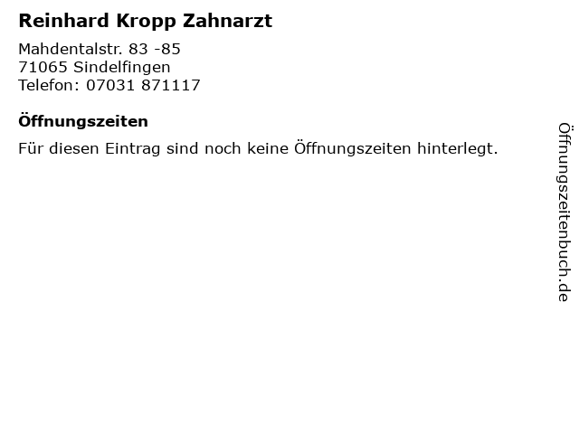 Reinhard Kropp Zahnarzt in Sindelfingen: Adresse und Öffnungszeiten