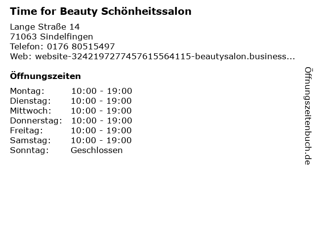 Time for Beauty Schönheitssalon in Sindelfingen: Adresse und Öffnungszeiten