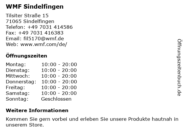WMF Sindelfingen in Sindelfingen: Adresse und Öffnungszeiten