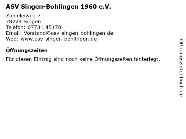 ASV Singen-Bohlingen 1960 e.V. in Singen: Adresse und Öffnungszeiten